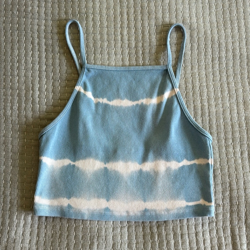 Blue tie dye cropped high neck tank top